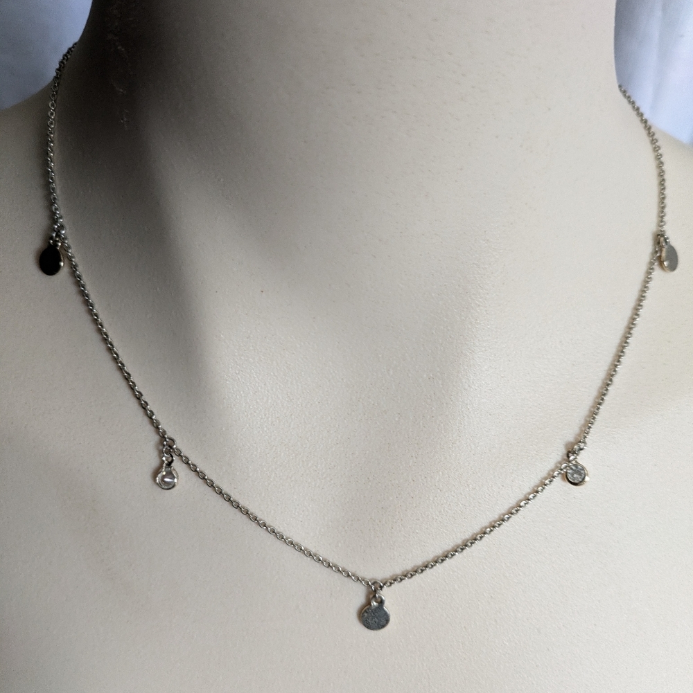 Dynamite Necklace Delicate Silver Tone Chain Rhinestones Boho Wedding Office